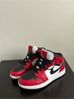 Nike Air Jordan Kids Mid-Top Sneakers in Red, White & Black, Size 4Y.